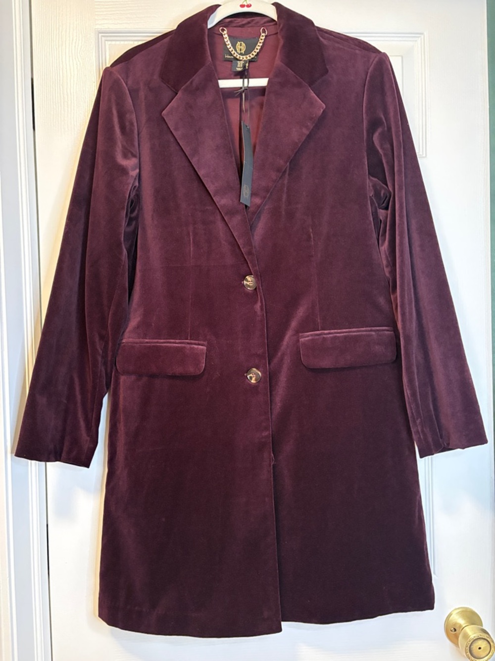 House of Harlow 1960 Velvet Long Blazer in Burgundy Wine
